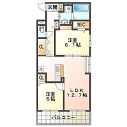 江どばしテラス 2階2LDKの間取り