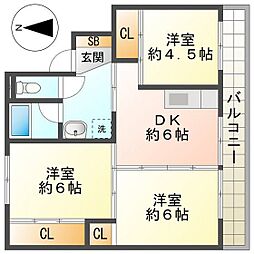 ビレッジハウス北口2号棟 4階3DKの間取り