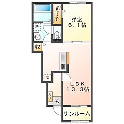 シェルト　クレーテ津　Ａ 1階1LDKの間取り