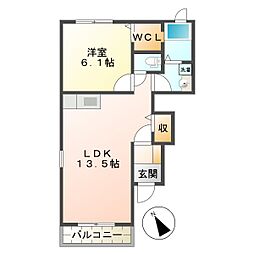 ヴィラソレイユ 1LDKの間取図画像