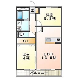 グリーンハイツ2 2LDKの間取図画像