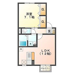 エクレールA 1LDKの間取図画像