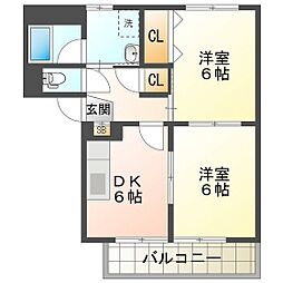 やけのヒルズ 2DKの間取図画像