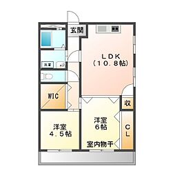 ドゥナーレ津新町1 2LDKの間取図画像