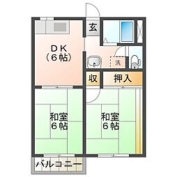 コーポアコギB 2DKの間取図画像
