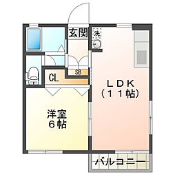 ルイーズ21 1LDKの間取図画像