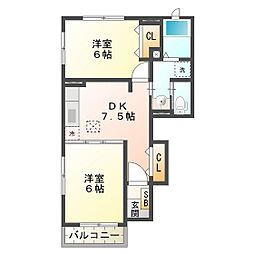 ウエストサイドヒルズ 2DKの間取図画像