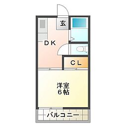 リソーハイツ 1Kの間取図画像