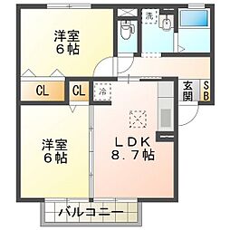 ラ・フォーレ結城C 2LDKの間取図画像