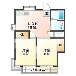 サンコーポエレガンス 2LDKの間取図画像