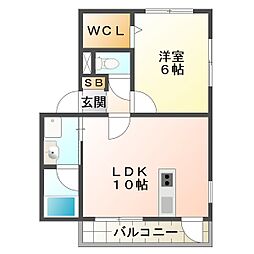 ブランフルールB 1LDKの間取図画像