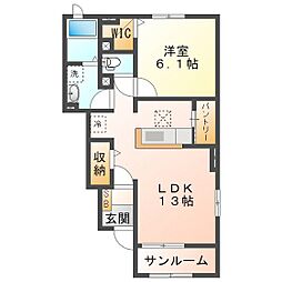 カーサプラシードB 1LDKの間取図画像