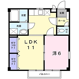 ラ・フォーレ大陽2 1LDKの間取図画像