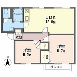 グランドール日永C 2LDKの間取図画像