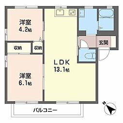 グランヴィラ羽津C棟 2LDKの間取図画像
