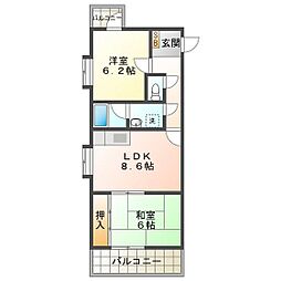 日宝レスカール鵜の森 2DKの間取図画像