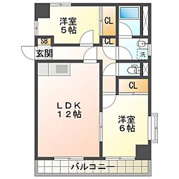 コーポ三瀧 2LDKの間取図画像