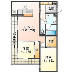 ディーソルビア中川原 2LDKの間取図画像