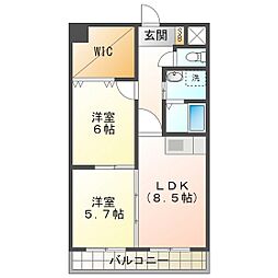 シダーフィールド 2LDKの間取図画像