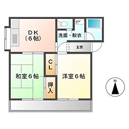茂福荘 2階2DKの間取り
