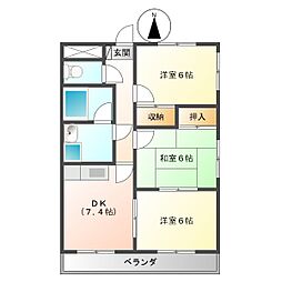 クレアールＡＺＵＭＡ 4階3DKの間取り