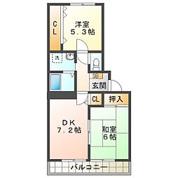 ファミーユ小杉 2DKの間取図画像