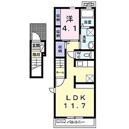 ボヌールII 2階1LDKの間取り