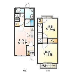 エスペランサハイツ八幡 2階2LDKの間取り