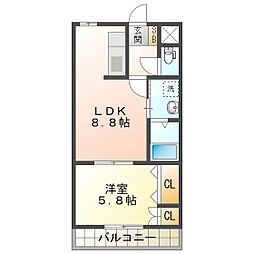 サンライズパレス午起 1階1LDKの間取り