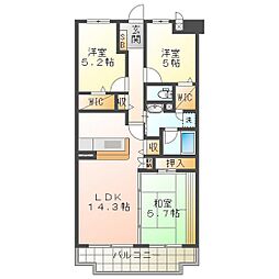 ベルカーサ富洲原 806 8階3LDKの間取り