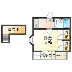 北浜町アパート 2階1Kの間取り