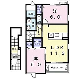 スター　ヒル　Ｍ 2階2LDKの間取り