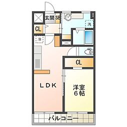ロジュマン九の城 4階1LDKの間取り