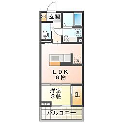 ディーシャンブル鵜の森 1階1LDKの間取り