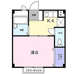 エバーグリーン森 2階1Kの間取り