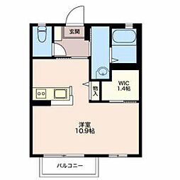 クリークバレーB棟 1階ワンルームの間取り