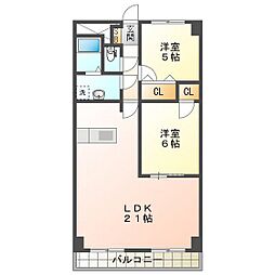 プロミネント四日市 2LDKの間取図画像