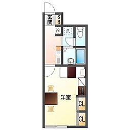 ニューグレイス塩浜 1階1Kの間取り