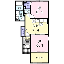 サンシャインヒルズII・Ａ 1階2DKの間取り