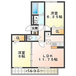 エアリースクエアＢ 1階2LDKの間取り
