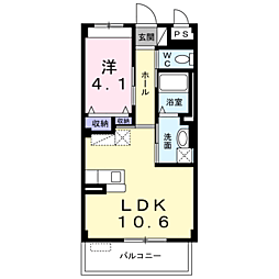 ウエルカム 2階1LDKの間取り