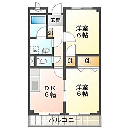 Ｌｉｍｐｉａハーモニー 1階2DKの間取り