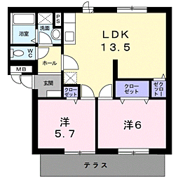 アドバンスＢ 1階2LDKの間取り