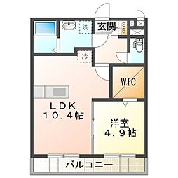マリアロッソ富田 2階1LDKの間取り