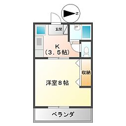 プルーリオン'98 1Kの間取図画像