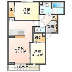 ディーシャンブル川原町 3階2LDKの間取り