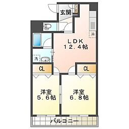 プロムナードK 2LDKの間取図画像