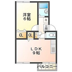 エバーグリーン2 1LDKの間取図画像