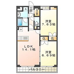 S-FORT四日市西新地 2LDKの間取図画像