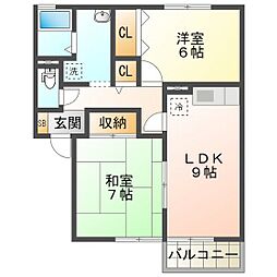 セジュール大羽根A 2LDKの間取図画像